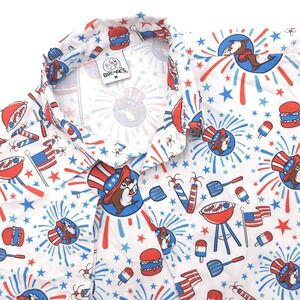 Bucees Shirt Red White Blue USA Flag Fireworks‎ 4th of July Stretch Men's Medium
